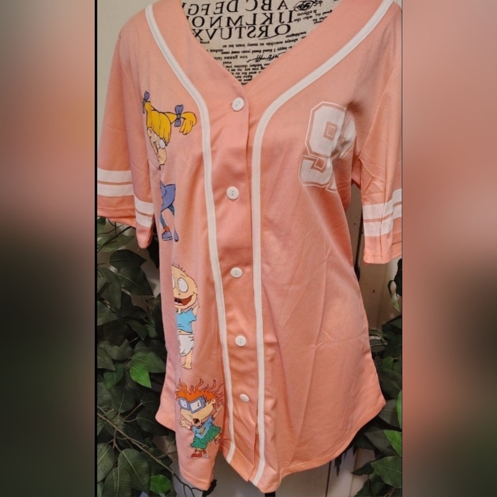 Pink Cartoon Button-Up Jersey